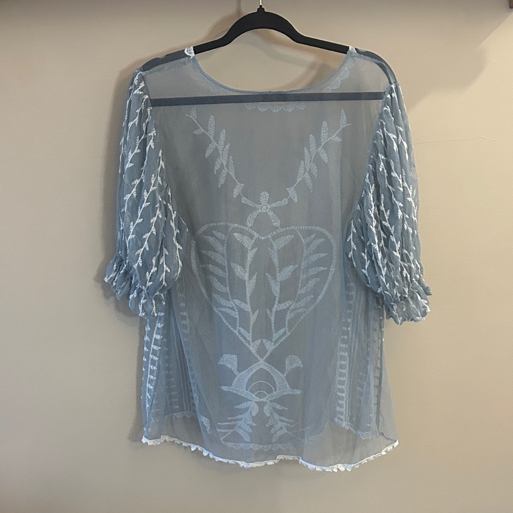Cato Sage Green Sheer Embroidered Boho Tunic - Picture 5 of 6